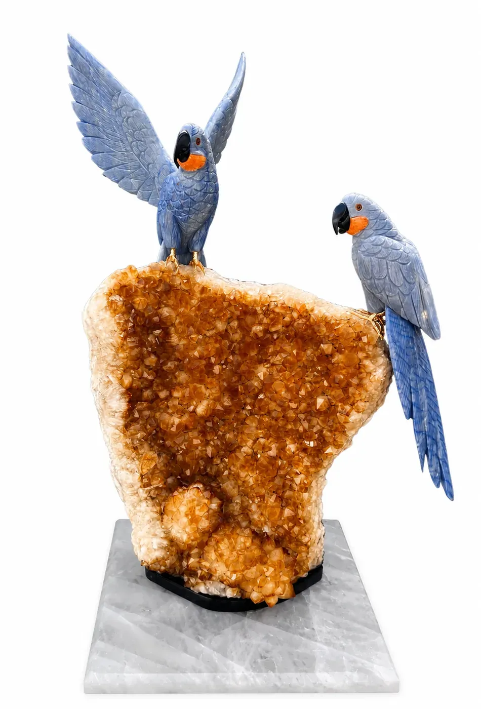 Blue Macaws on Citrine