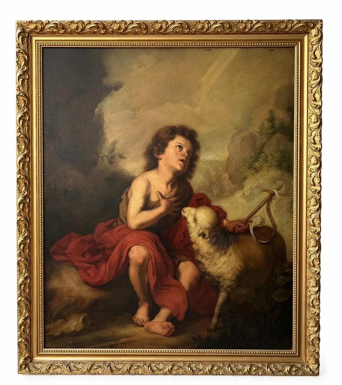 Boy with Lamb, Framed Oil