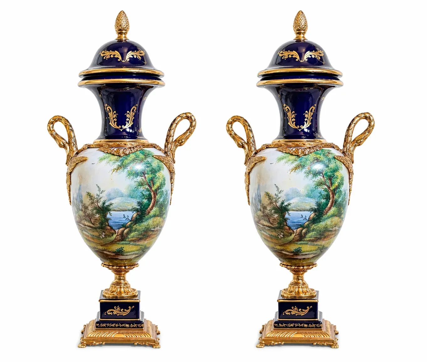 Pair of Cobalt Urns
