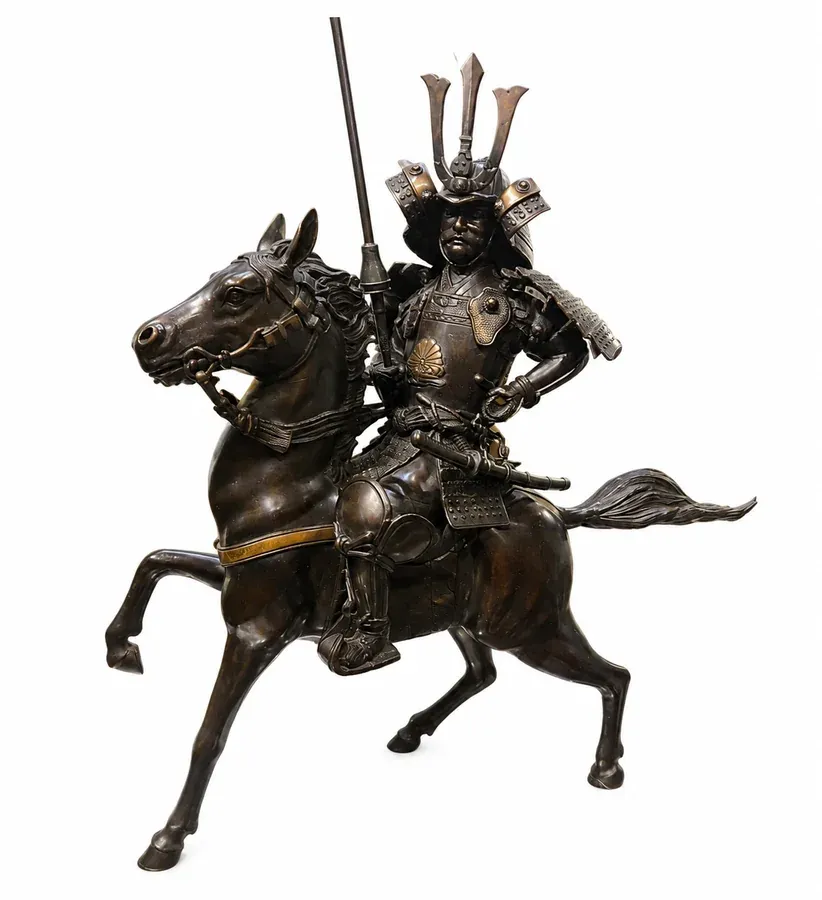 Japanese bronze samurai on horseback